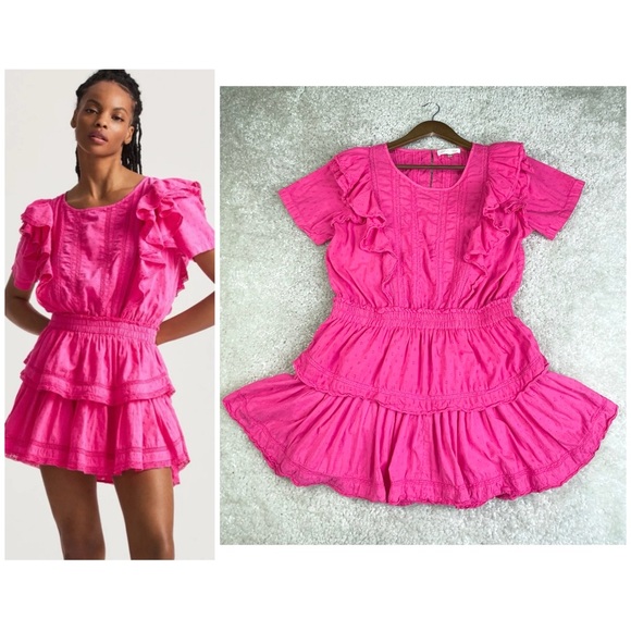 LoveShackFancy Dresses & Skirts - LOVE SHACK FANCY hot pink Natasha mini dress watermelon ice ruffle size XL